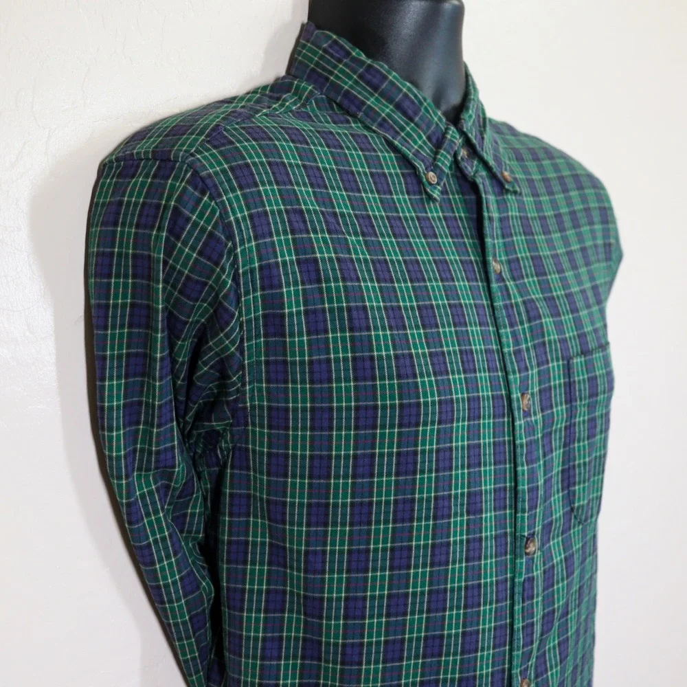 J. Crew Mens Slim Fit‎ Brushed Twill Plaid Button Down Shirt Size M Green Navy